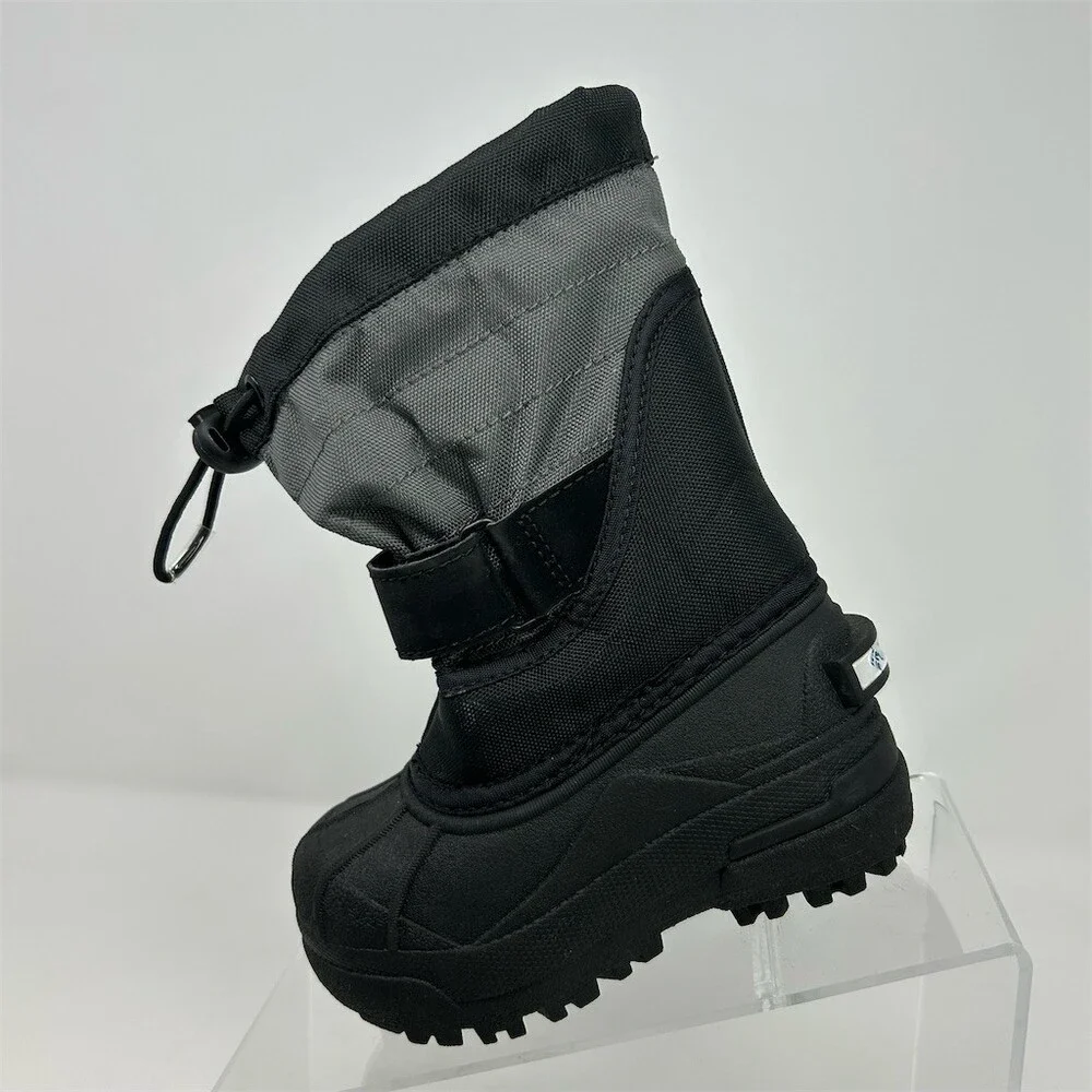 Columbia Powderbug Plus II Kids Winter Snow Boots Black Gray Waterproof Size 7